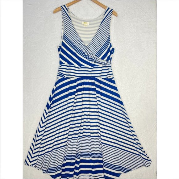 Anthropologie Maeve Kythira White & Blue Striped Dress M Greece Vacation sz L - Picture 2 of 12